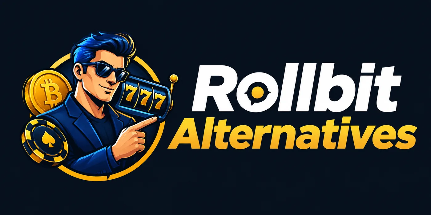Rollbit Alternatives: eine Figur mit Bitcoin-Münze, Spielmarke und Walzen