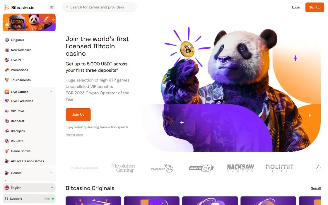 Startseite von Bitcasino.io