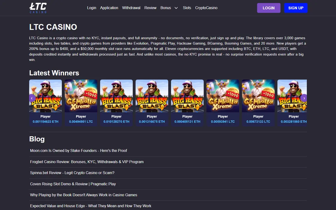 Startseite von LTC Casino